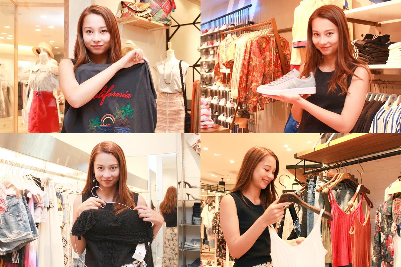 オープンショルダーミディワンピースとフラワートップスでリゾートスタイル