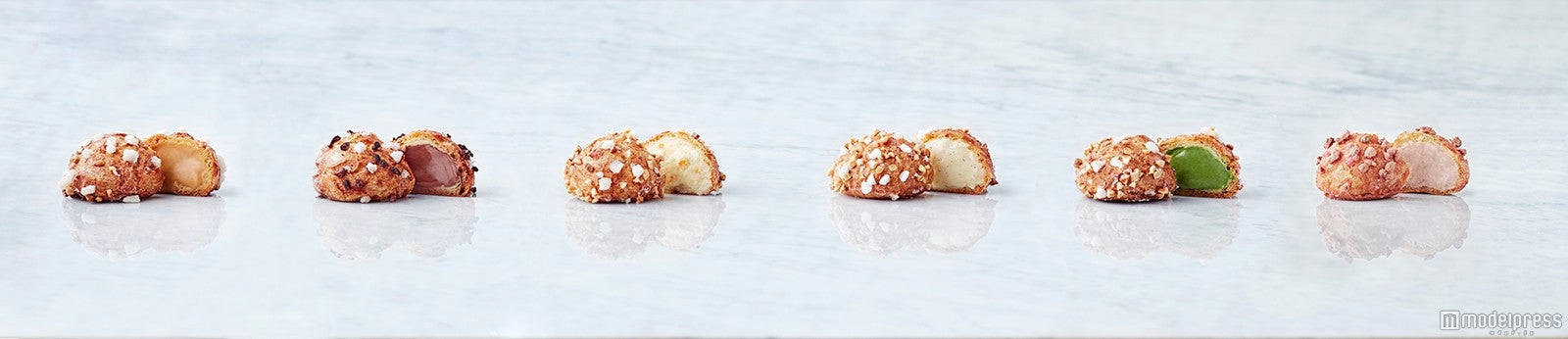 （左から）キャラメル、ショコラ、アグリュム（柑橘系）、カスタード、抹茶プレミアム、さくら／画像提供：ベイクルーズ