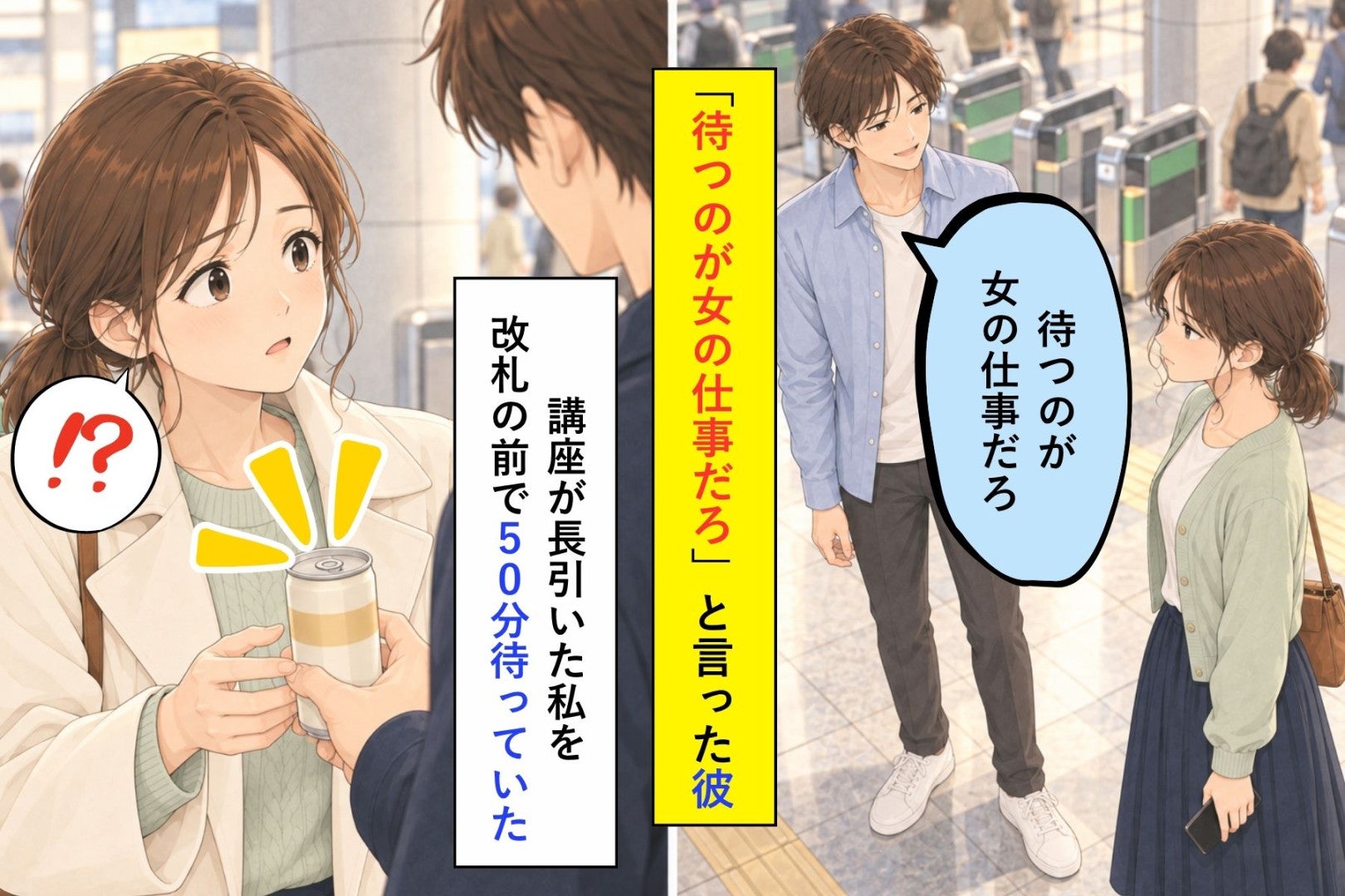 「待つのが女の仕事だろ」と言った彼が、講座が長引いた私を改札の前で５０分待っていた