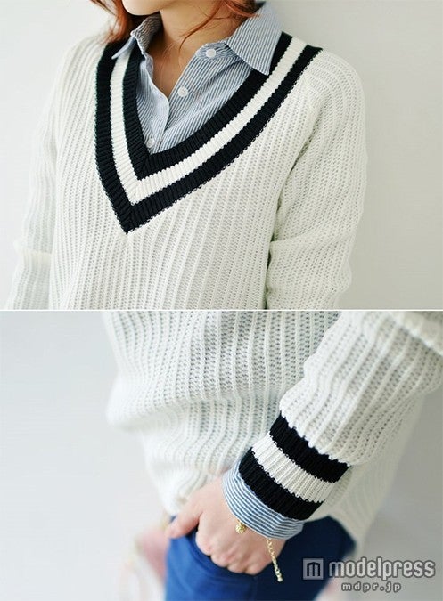 シャツとレイヤードしても◎リブ編みチルデンニット　画像提供：「ogage japan」2,980円（税込）