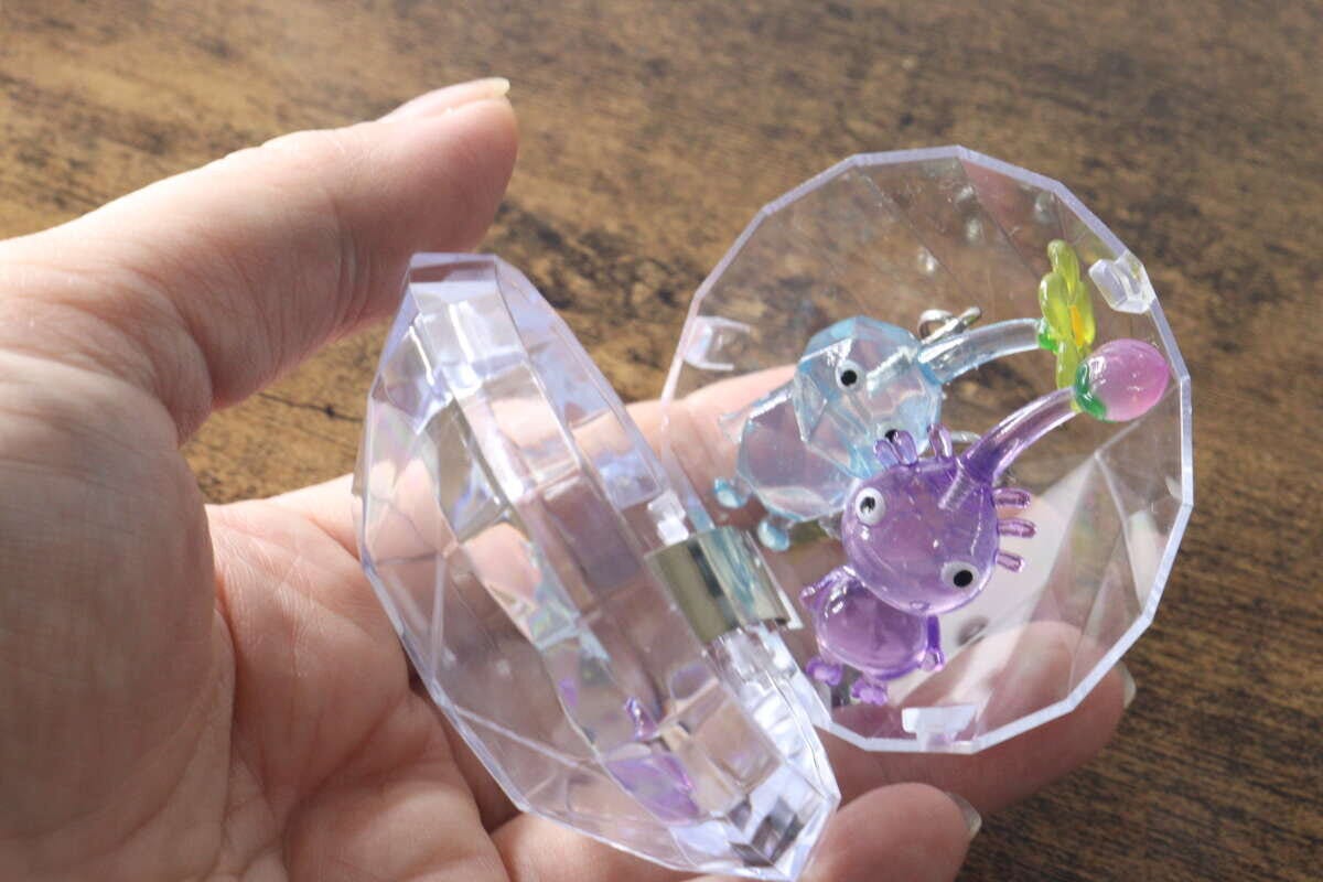 女性の手が蓋を開け、中にミニフィギュアが入ったケース 女性の手が蓋を開け、中にミニフィギュアが入ったケース
