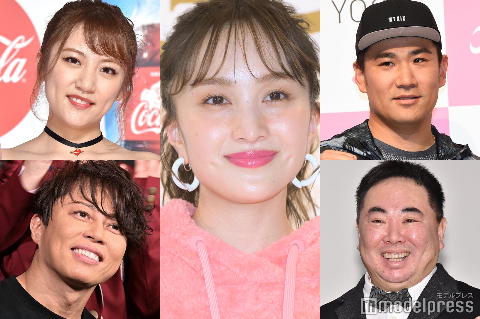 （上段左から時計回りに）高橋みなみ、百田夏菜子、田中将大、塚地武雅、西川貴教（C）モデルプレス