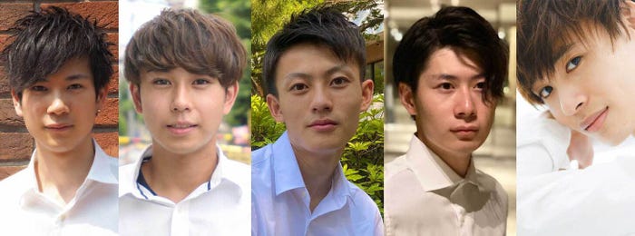 「ミスター学習院コンテスト2020」ファイナリスト(左から)堀川祐樹、大澤友治、村上颯亮、小枝竜也、福島有稀(提供写真)