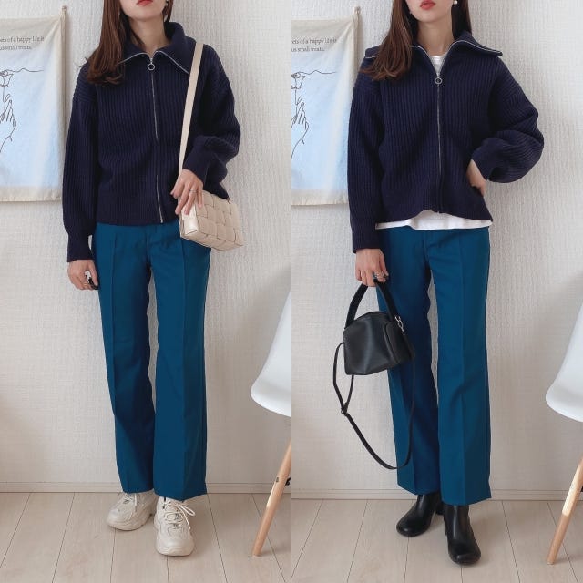 GU　ハーフジップ　ニット　コーデ　パンツ　NG　OK