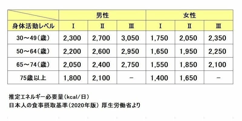 推定エネルギー必要量をもとに摂取エネルギー量を見直してみよう