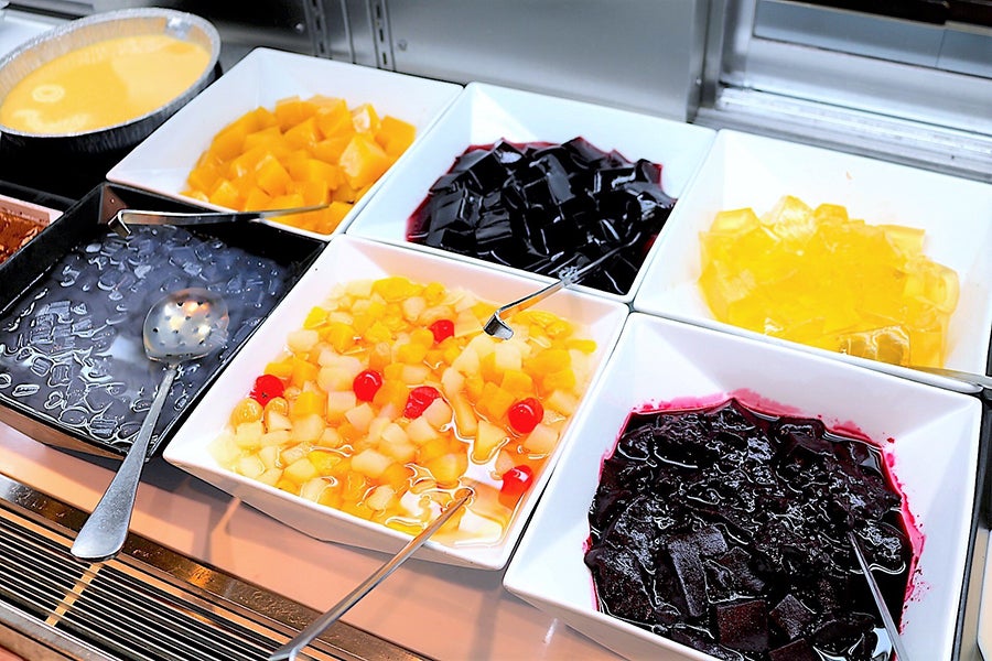 スイーツパラダイス 新宿東口店 フルーツカクテル、ぶどうゼリー、オレンジゼリー