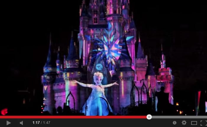 「アナと雪の女王」がプロジェクションマッピングに／All Around Orlando「Let It Go FROZEN Segment from Celebrate The Magic Projection Show at Magic Kingdom Disney World」／YouTubeより