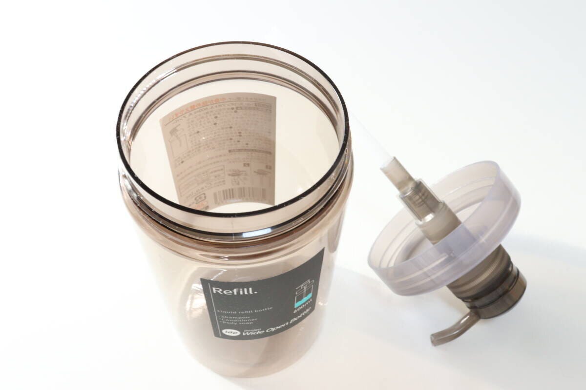 1dp広口ポンプボトル600ml丸アンバー　構造