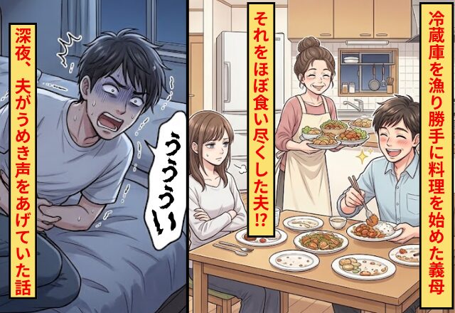 冷蔵庫を漁り勝手に料理を始めた義母と…それをほぼ1人で食い尽くした夫！？だが深夜⇒夫が”うめき声”をあげていた話