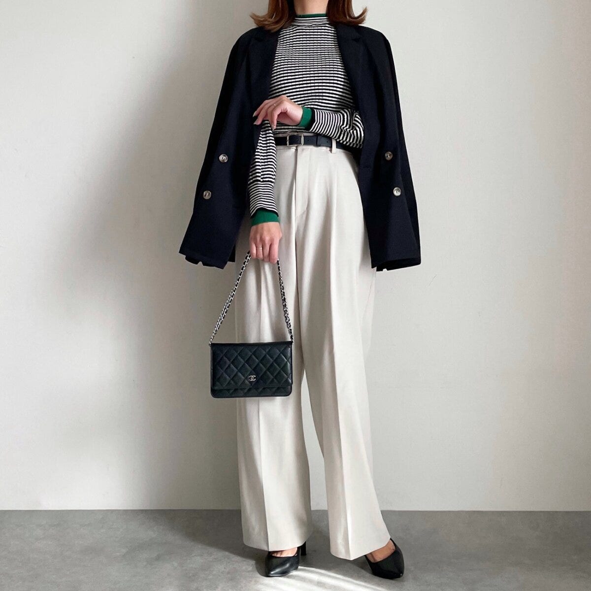 BONLECILLカヌレニットのジャケットコーデ