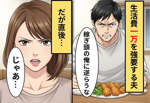 生活費【1万円】の節約を妻に命令するモラ夫。しかし「じゃあ…」冷静な妻が“即反論”した、その結果…！？