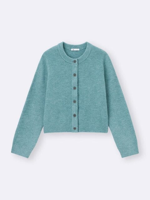 パフニットクルーネックカーディガン 2025gu冬女性おすすめパフニットクルーネックカーディガン