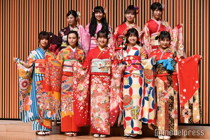 HKT48(後列左から)月足天音、上野遥、山内祐奈、長野雅(前列左から)深川舞子、豊永阿紀、田島芽瑠、松岡はな、村川緋杏<br>
(C)モデルプレス