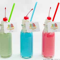 ガチャピンのメロンミルク、ぼのぼののヨーグルトミルク、ムックのイチゴミルク ¥980(税抜)(C)いがらしみきお/竹書房・フジテレビ・エイケン (C)ガチャムク