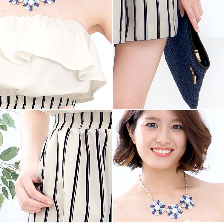 胸元フリルブラウジングベアショートオールインワン「神戸レタス」2380円（税込）