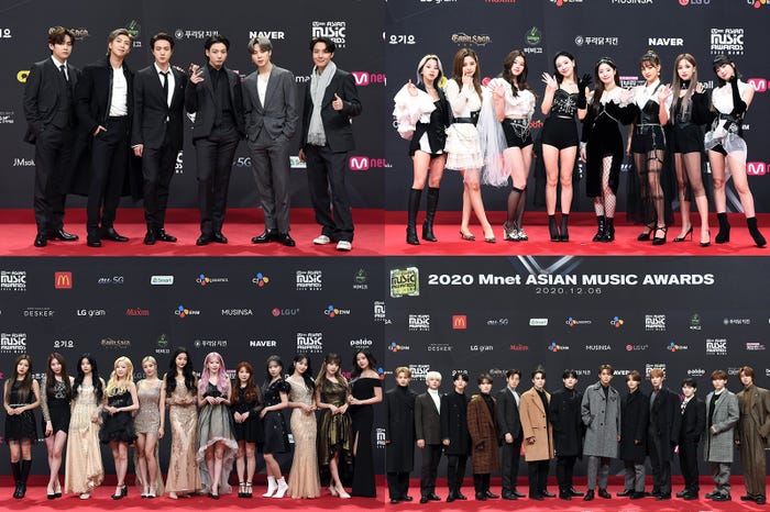 (左上から時計回り)BTS、TWICE、SEVENTEEN、IZ*ONE (C)CJENMCo.,Ltd,AllRightsReserved.