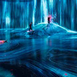 チームラボ《人々のための岩に憑依する滝》、《花と人、コントロールできないけれども共に生きる – A Whole Year per Hour》(C)チームラボ