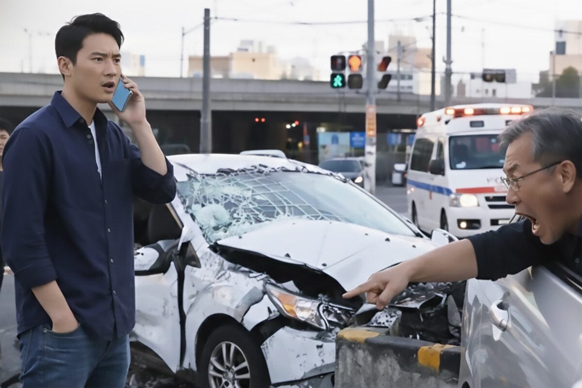 交通事故現場で怒鳴る男性のイメージ