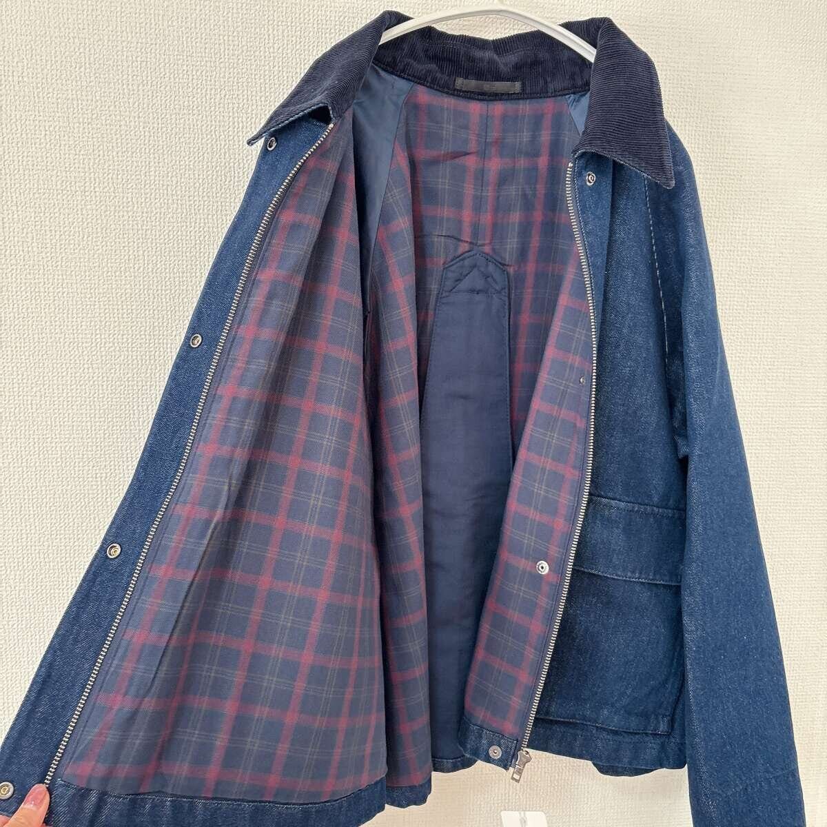 ユニクロ　ユーティリティショートジャケットデニム　赤チェック裏地