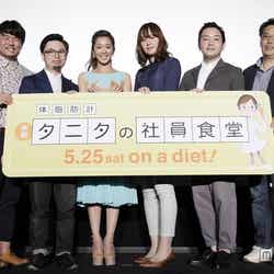 (左から)草野イニ、浜野謙太、優香、荻野奈々子さん、宮崎吐夢、李闘士男監督