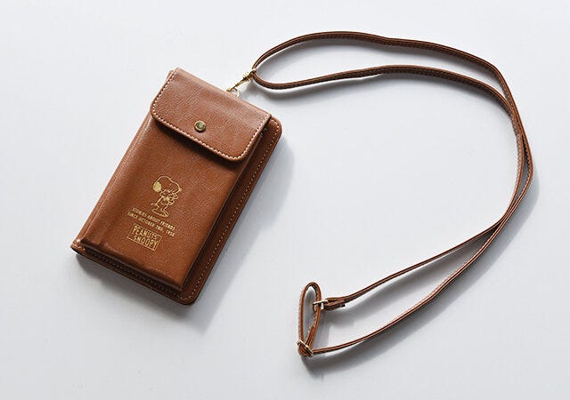 ムック本　ムック　付録　人気　おすすめ　オススメ　宝島社　宝島　レビュー　便利　優秀　当たり　最高　傑作　スヌーピー　SNOOPY　お財布ショルダーバッグ　お財布ショルダー　財布　スマホケース　ブラウン