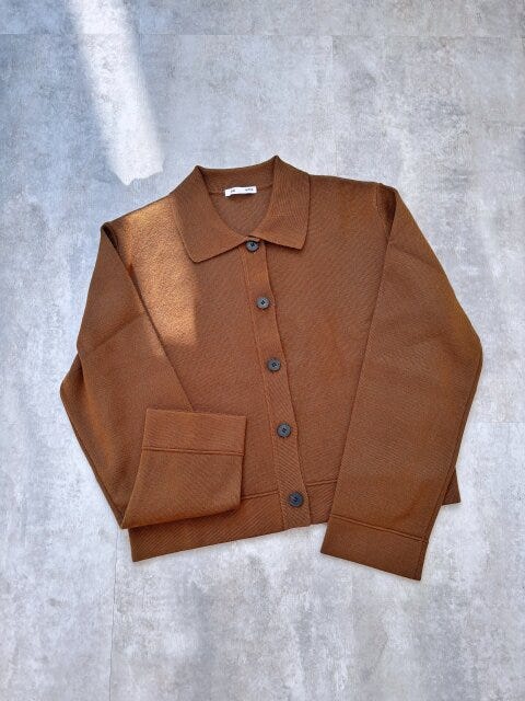 GU　ミラノリブポロカーディガン　BROWN
