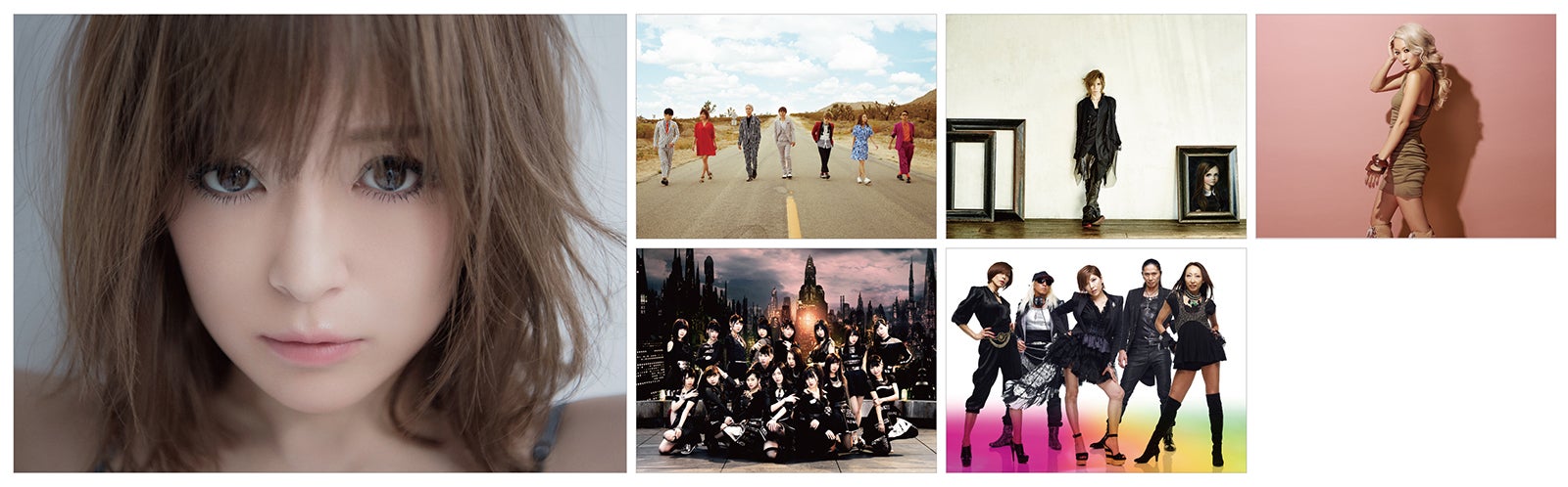 （左から時計回りに）浜崎あゆみ、AAA、Acid Black Cherry、倖田來未、TRF、SKE48