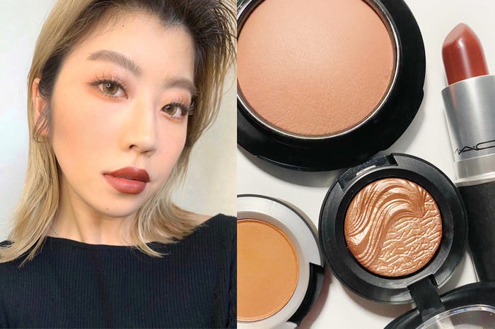 <MODE>(アイテム左上から反時計回り)「M∙A∙C ミネラライズ ブラッシュ ウォーム ソウル」、「パウダー キス アイシャドウ ワット クラウト!」、「エクストラ ディメンション アイシャドウ スウィート ヒート」、「リップスティック パラマウント」(画像提供:M・A・C)