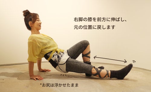右脚の膝を前方に伸ばし、 元の位置に戻します
