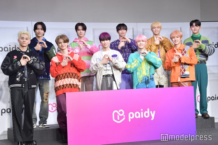 新CM発表会に出席したINI/(後列)池崎理人、佐野雄大、許豊凡、木村柾哉、田島将吾(前列)西洸人、松田迅、後藤威尊、佐野雄大、高塚大夢、尾崎匠海※藤牧京介は欠席(C)モデルプレス