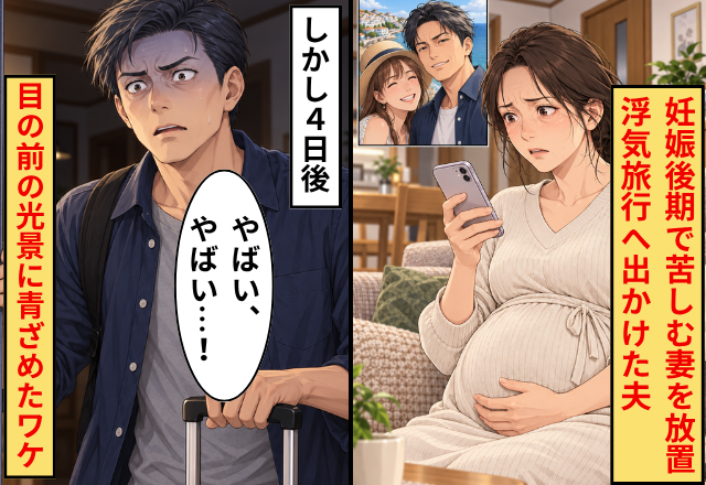 妊娠後期で苦しむ妻を放置し【浮気旅行】へ出かけた夫。しかし4日後、帰宅した瞬間⇒「やばい、やばい…！」目の前の光景に青ざめたワケ