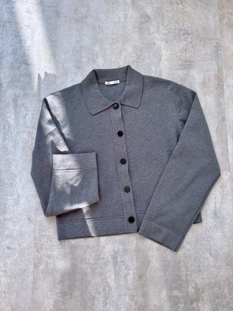 GU　ミラノリブポロカーディガン　GRAY