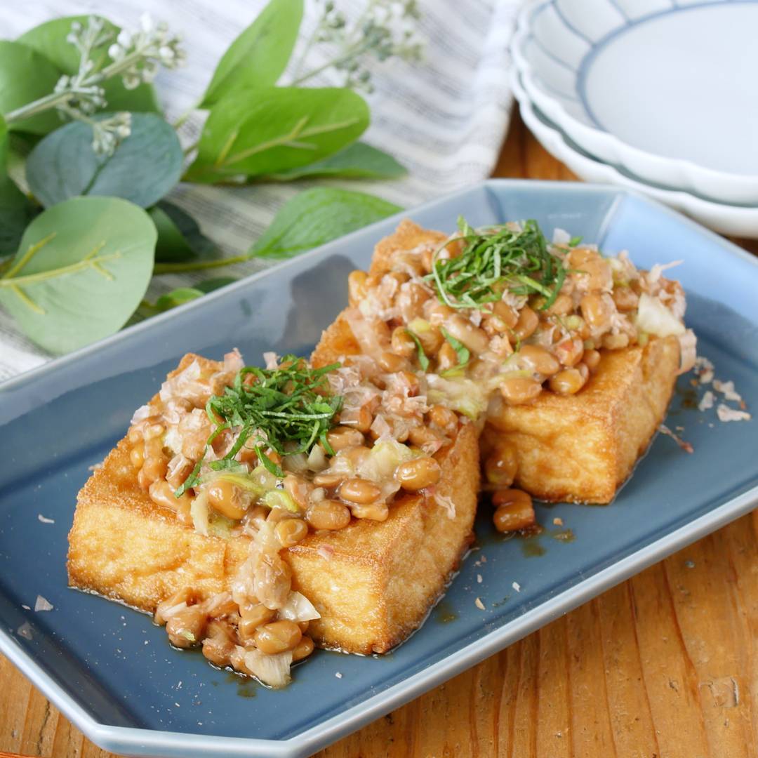 間違いない組み合わせ!カリカリ厚揚げのネギ納豆がけ