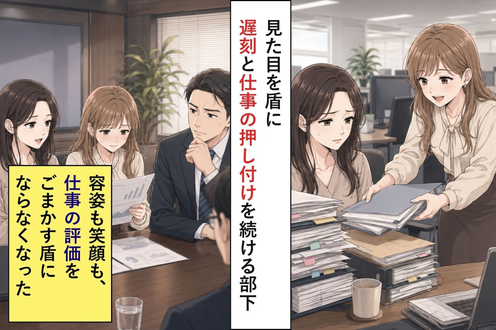 見た目を盾に遅刻と仕事の押し付けを続ける部下。お気に入りの課長の前で彼女が黙り込んだ日