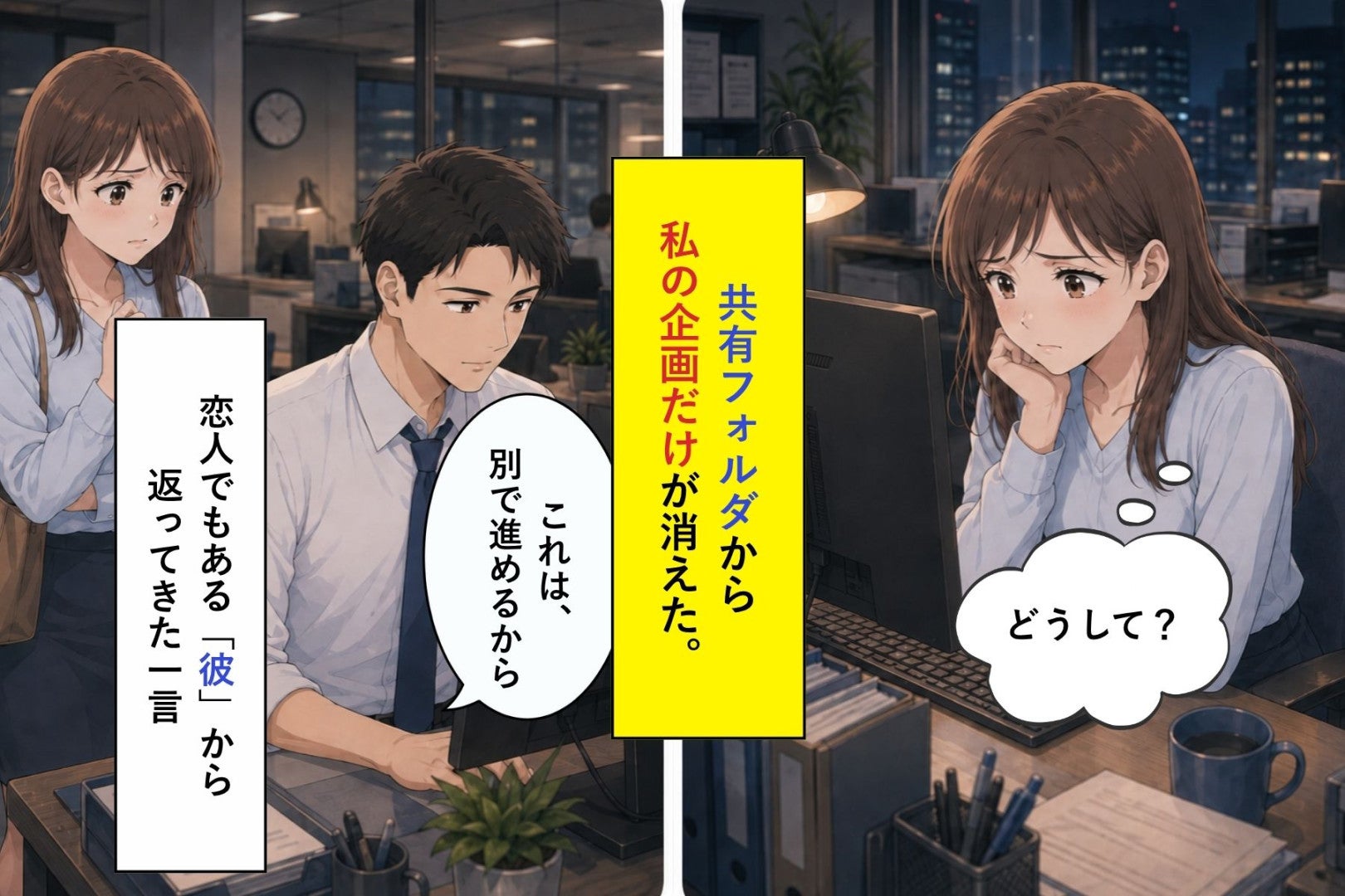 共有フォルダから私の企画だけが消えた。恋人でもある彼の「これは、別で進めるから」