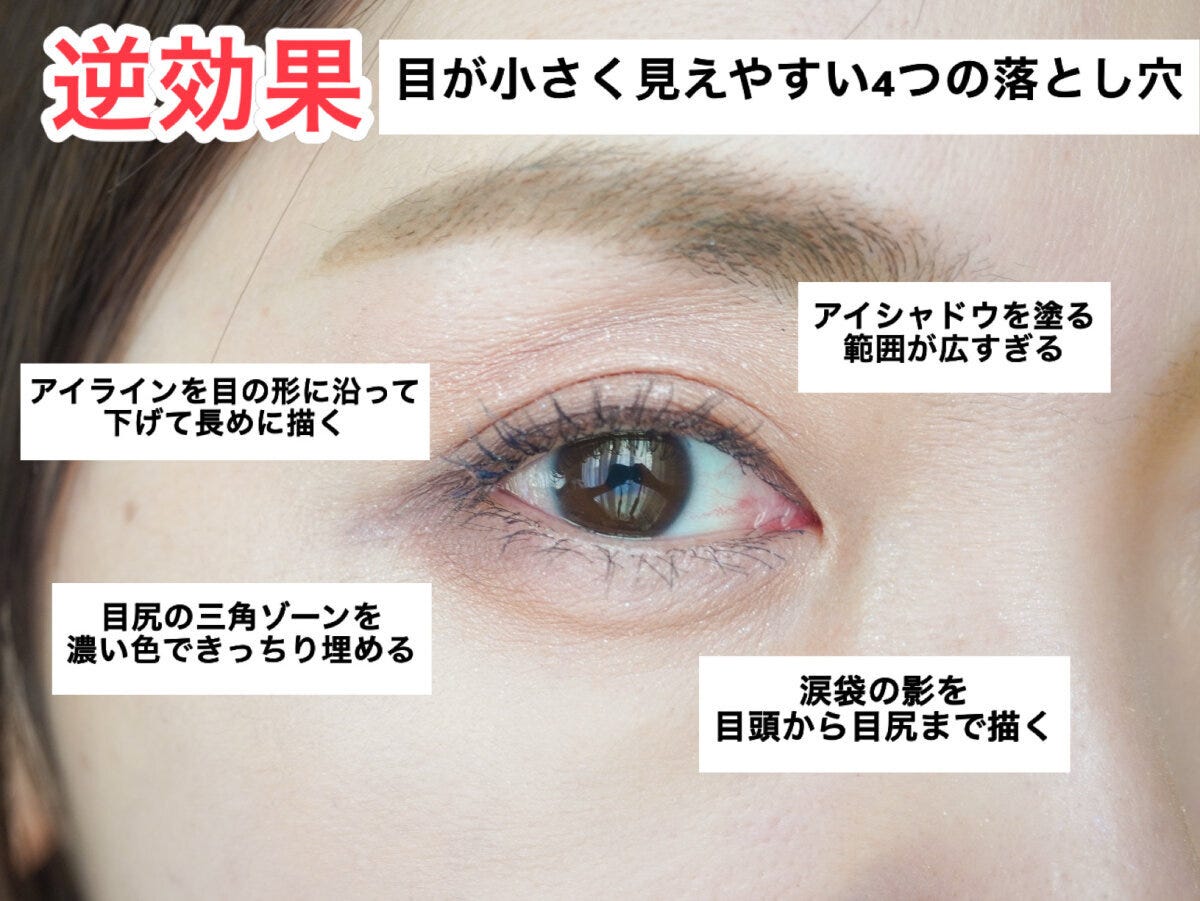 美容ライター 目が小さく見えやすいアイメイクの4つの落とし穴を示すタイトル画像