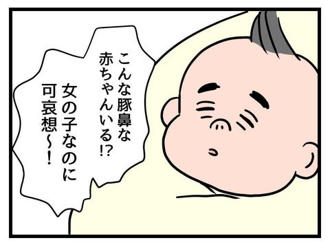 「こんな豚鼻な赤ちゃんいる!?」妹の無神経な一言に激怒…幸せの絶頂にいたママを襲った呪いとは？【漫画】