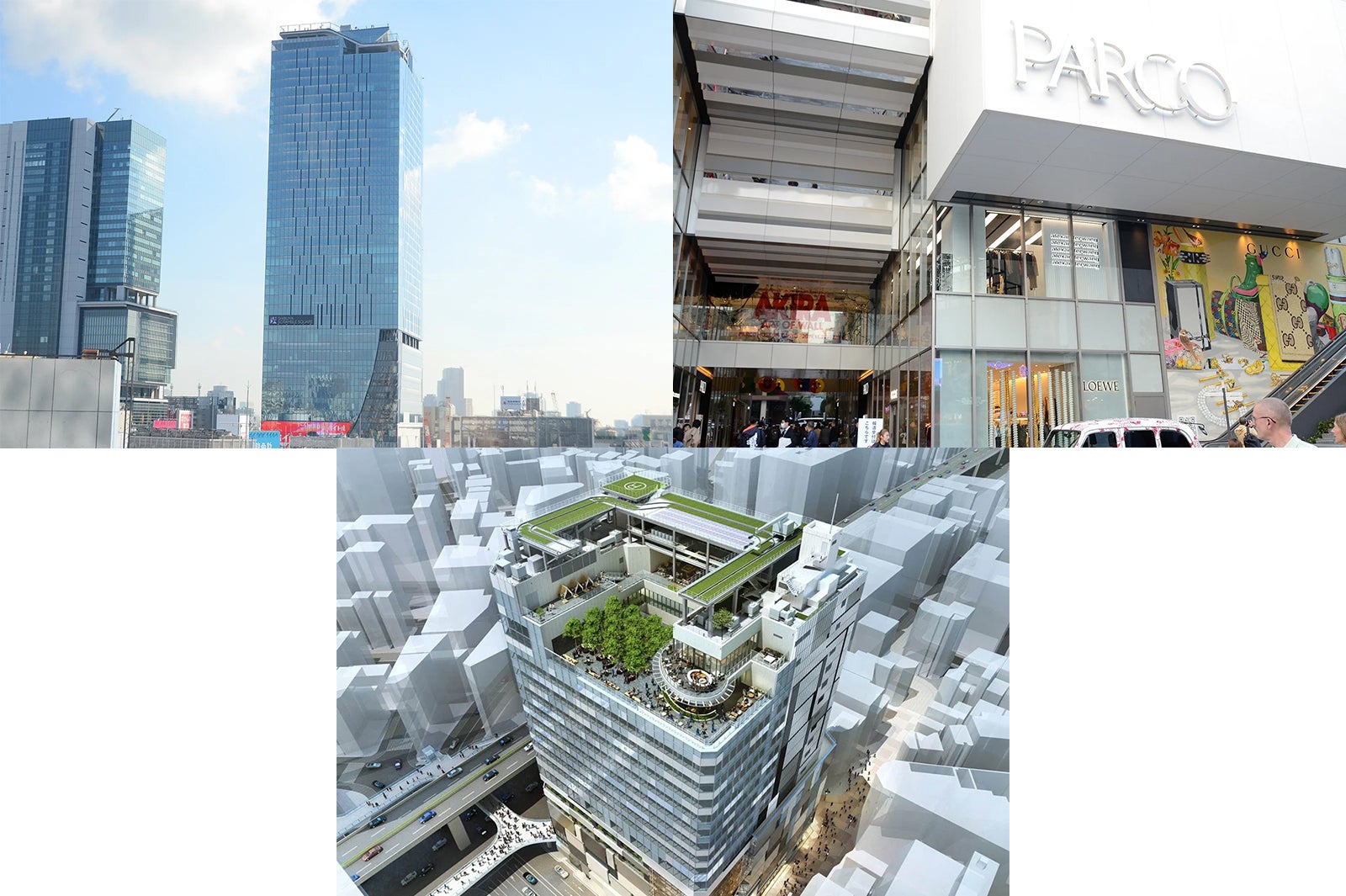 渋谷新3大商業施設（左上から時計回りに）渋谷スクランブルスクエア、渋谷パルコ、渋谷フクラス（C）モデルプレス（画像下：東急不動産）