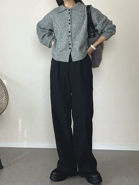 黒ワイドパンツコーデ2