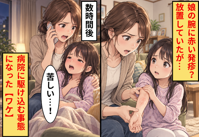 娘の腕に“赤い発疹”？放置していたが…数時間後⇒娘「苦しい…！」病院に駆け込む事態になった【ワケ】