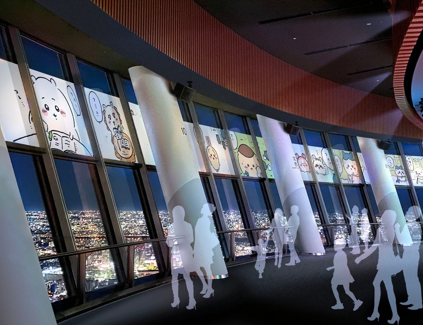 窓ガラスが巨大スクリーンに（C）nagano （C）ナガノ/ 2026「映画ちいかわ」制作委員会 （C）TOKYO-SKYTREE