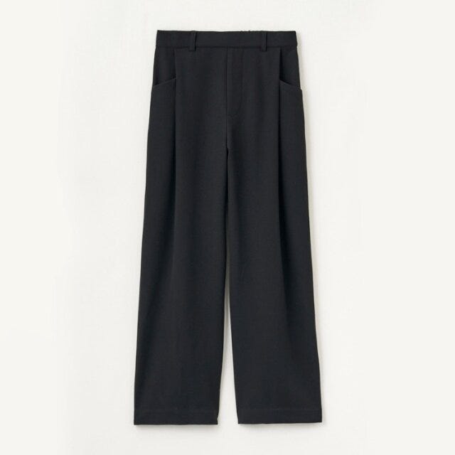 ブラックタックワイドパンツ 2025秋冬しまむらレディースブラックタックワイドパンツ