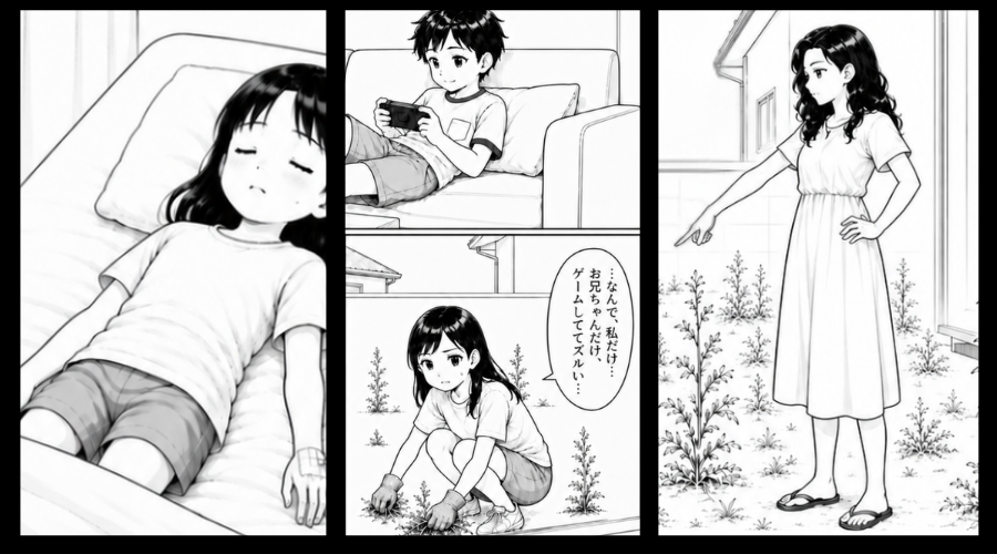 35℃の猛暑日…幼い娘に水分も禁じ【草むしり】させ続けた母。しかし⇒病院のベッドで、娘が白くなっていた話