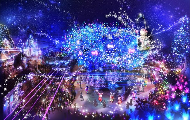 サンリオピューロ、人気キャラ総活躍の“夏祭り”開催決定 史上最高50万球イルミ輝く