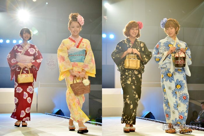 「第2回JUNONプロデュース ガールズコンテスト」で浴衣姿を披露した℃-ute(左から鈴木愛理、中島早貴、萩原舞、岡井千聖)