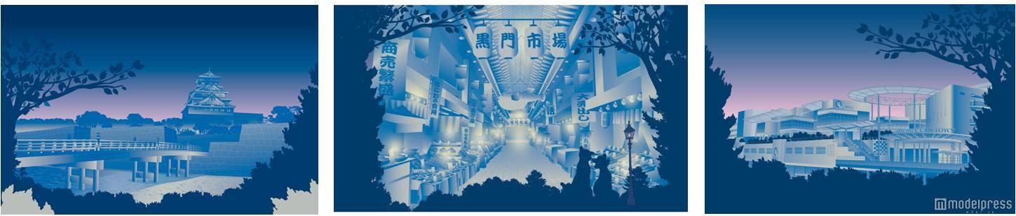 （左から）大阪城、黒門市場、あべのキューズモール