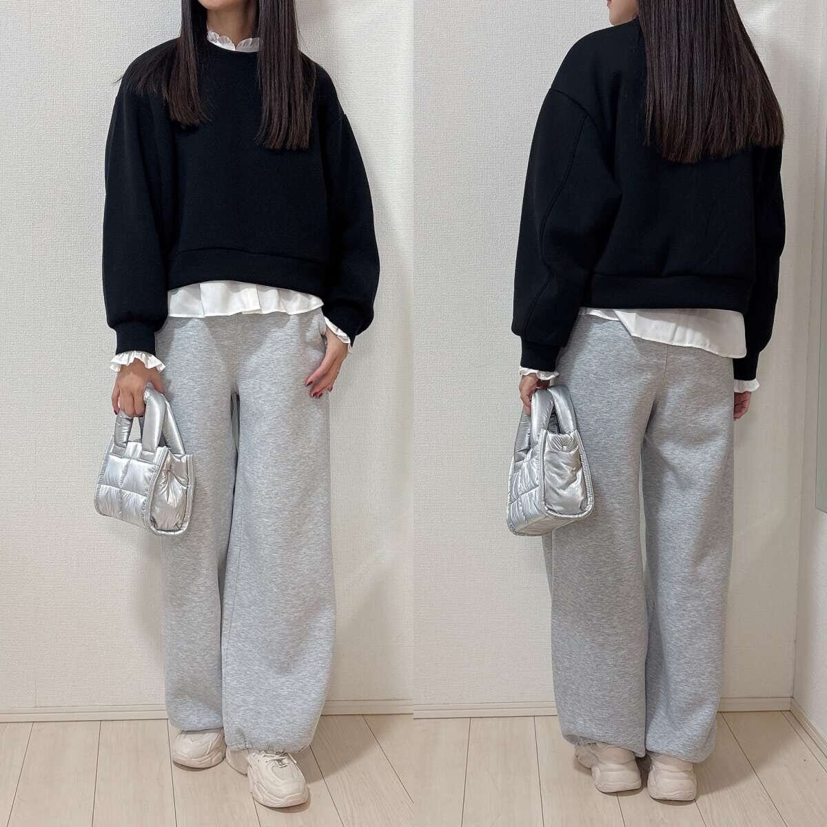 GUパフスウェットバギーパンツのセットアップコーデ