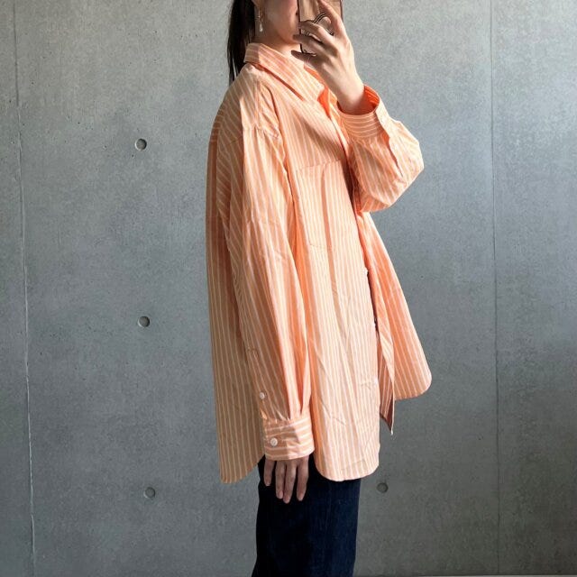 横　ゆったりサイズ　GU　ストライプオーバーサイズシャツ