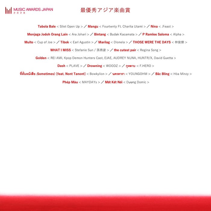 最優秀アジア楽曲賞(提供写真)