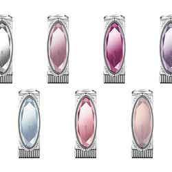 （左上から時計回り）「ルージュケース 01 crystal pure diamond」「同 02 crystal pink diamond」「同 03 cassis ruby」「同 04 lavender amethyst」「07 pink opal」「同 06 peach tourmaline」「同 05 blue sapphire」（C）JILL STUART Beauty
